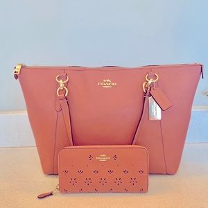 Coral Coach Ava Tote & Wallet Set